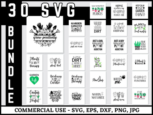 Garden SVG Bundle | Plant Lover SVG PNG DXF EPS | Plant Mom Quotes Houseplant Cut Files for Cricut | Gardening Vector Design