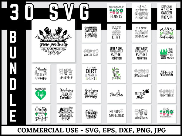 Garden SVG Bundle | Plant Lover SVG PNG DXF EPS | Plant Mom Quotes Houseplant Cut Files for Cricut | Gardening Vector Design