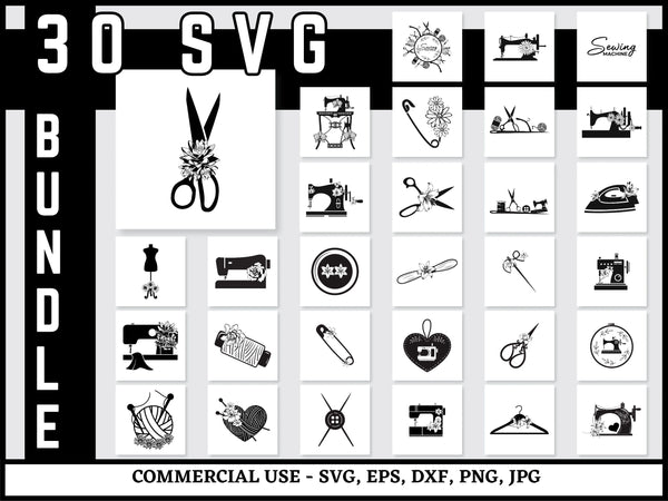 Floral Sewing Machine SVG | Sewing Machine SVG PNG DXF EPS | Sewing Silhouette Cut Files for Cricut | Floral Craft Vector Design