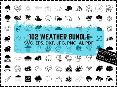 Weather SVG Bundle | Weather Icons SVG PNG DXF EPS | Weather Clipart Cut Files for Cricut | Weather Silhouette Vector Design
