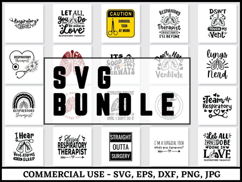 Respiratory Therapist SVG Bundle | Lungs RT SVG PNG DXF EPS | Respiratory Therapy Cut Files for Cricut | Medical Vector Design