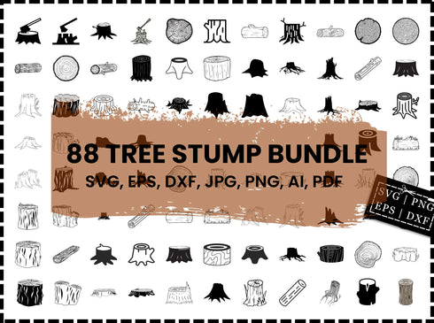 Tree Stump SVG Bundle | Wood Log Silhouette SVG PNG DXF EPS | Forest Clipart Cut Files for Cricut | Nature Wood Vector Design