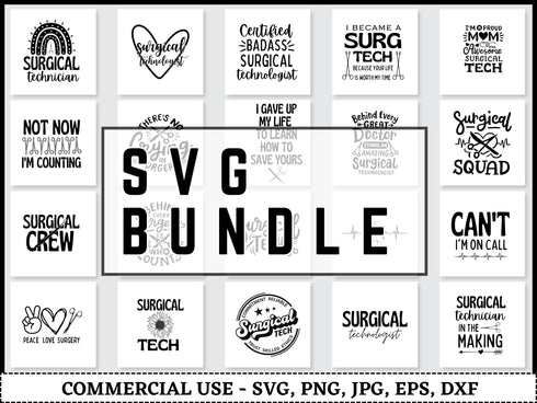 Surgical Technician SVG Bundle | Surgical Tech SVG PNG DXF EPS AI | Surgical Technologist Cut Files for Cricut | Medical Career Vector Design