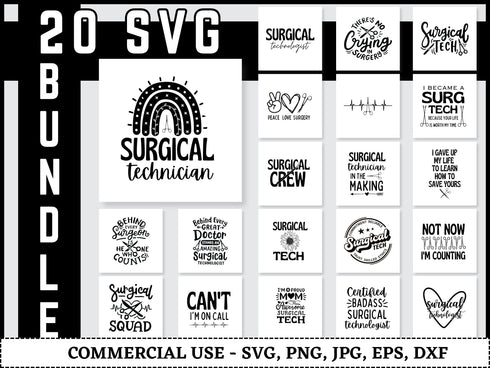 Surgical Technician SVG Bundle | Surgical Tech SVG PNG DXF EPS AI | Surgical Technologist Cut Files for Cricut | Medical Career Vector Design