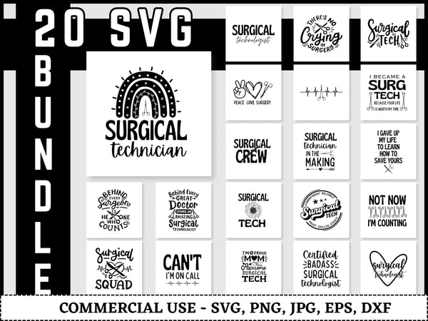Surgical Technician SVG Bundle | Surgical Tech SVG PNG DXF EPS AI | Surgical Technologist Cut Files for Cricut | Medical Career Vector Design