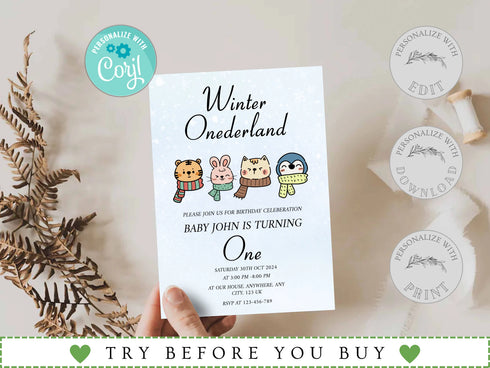 Winter Onederland First Birthday Invitation, 1st Birthday Winter Onederland Invitation, Winter Onederland Party, Winter Birthday Invitation