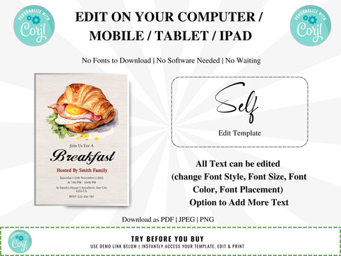 Breakfast Invitation, Staff Employee Appreciation Breakfast Invite, Volunteer Appreciation, Editable Template, Breakfast Digital Invitation