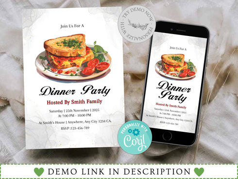 Dinner Party Invitation Template, Rehearsal Dinner Invite, Birthday Dinner Invitation, Dinner Party Invite, Editable Dinner Party