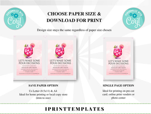 Editable Ladies Night Invitation, Ladies Night, Girls Night In, Bachelorette, Birthday, Cocktails, Pink, Print or Text Invite