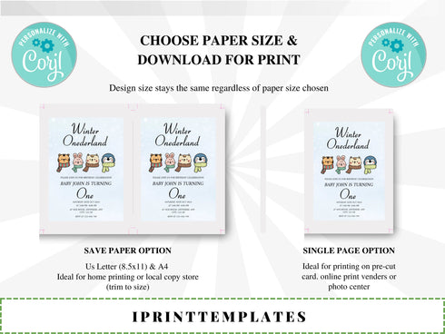 Winter Onederland First Birthday Invitation, 1st Birthday Winter Onederland Invitation, Winter Onederland Party, Winter Birthday Invitation