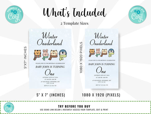 Winter Onederland First Birthday Invitation, 1st Birthday Winter Onederland Invitation, Winter Onederland Party, Winter Birthday Invitation