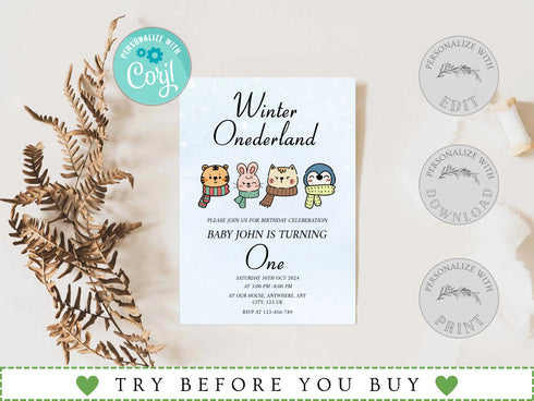 Winter Onederland First Birthday Invitation, 1st Birthday Winter Onederland Invitation, Winter Onederland Party, Winter Birthday Invitation