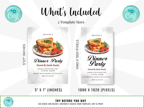 Dinner Party Invitation Template, Rehearsal Dinner Invite, Birthday Dinner Invitation, Dinner Party Invite, Editable Dinner Party