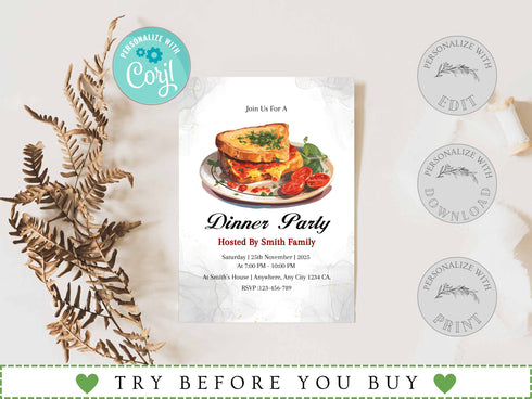 Dinner Party Invitation Template, Rehearsal Dinner Invite, Birthday Dinner Invitation, Dinner Party Invite, Editable Dinner Party