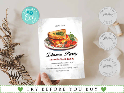 Dinner Party Invitation Template, Rehearsal Dinner Invite, Birthday Dinner Invitation, Dinner Party Invite, Editable Dinner Party