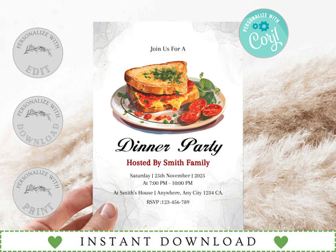 Dinner Party Invitation Template, Rehearsal Dinner Invite, Birthday Dinner Invitation, Dinner Party Invite, Editable Dinner Party