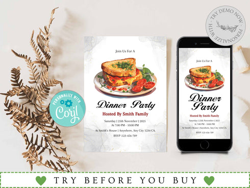 Dinner Party Invitation Template, Rehearsal Dinner Invite, Birthday Dinner Invitation, Dinner Party Invite, Editable Dinner Party