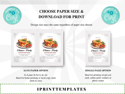 Dinner Party Invitation Template, Rehearsal Dinner Invite, Birthday Dinner Invitation, Dinner Party Invite, Editable Dinner Party