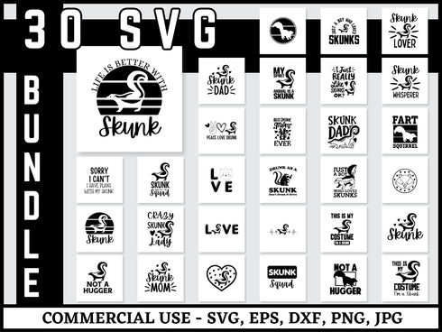 Skunk SVG Bundle | Skunk PNG DXF EPS JPG | Skunk Silhouette Clipart Cut Files for Cricut | Commercial Use Animal Vector Design