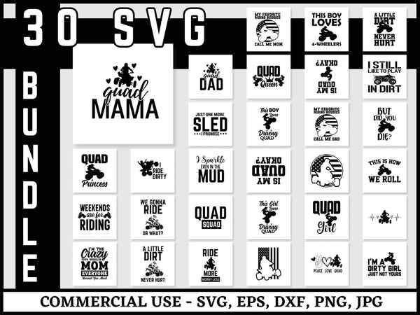 ATV Quad SVG Bundle | Four Wheeler SVG PNG DXF EPS | ATV Off Road Clipart Cut Files for Cricut | Quad Bike Vector Design