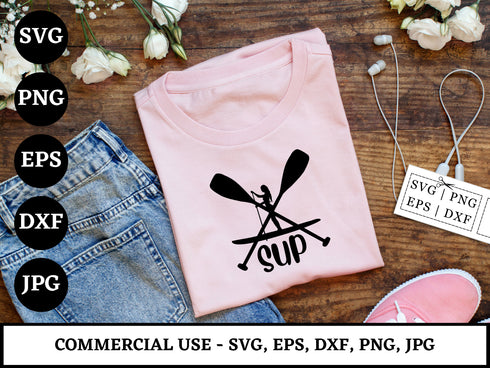 SUP SVG Bundle | Stand Up Paddle Boarding SVG PNG DXF EPS | SUP Girl Lake Life Surfing Cut Files for Cricut | Paddleboard Vector Design