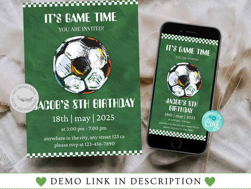 Soccer Birthday Invitation, Soccer Birthday Invitation Template Printable, Soccer Invitation Digitally Editable in Corjl, Kids Party Invite