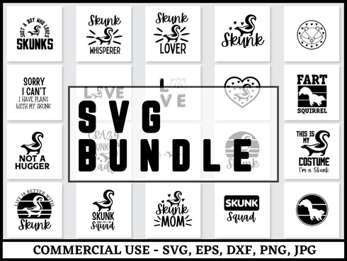 Skunk SVG Bundle | Skunk PNG DXF EPS JPG | Skunk Silhouette Clipart Cut Files for Cricut | Commercial Use Animal Vector Design