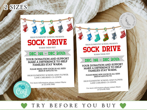 Winter Sock Drive Flyer Template, Sock Drive, Nonprofit Charity Community Donations, Event Flyer, School Church Fundraiser Invite