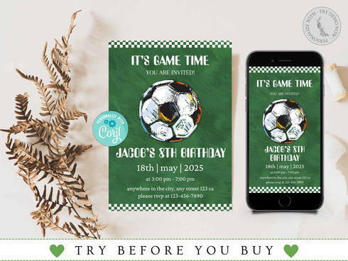 Soccer Birthday Invitation, Soccer Birthday Invitation Template Printable, Soccer Invitation Digitally Editable in Corjl, Kids Party Invite