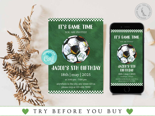 Soccer Birthday Invitation, Soccer Birthday Invitation Template Printable, Soccer Invitation Digitally Editable in Corjl, Kids Party Invite
