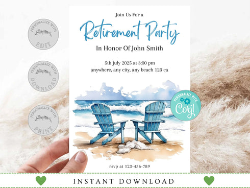 Retirement Beach Party Invitation Template, Beach Retirement Party Invitation, Beach Theme Retirement Party, Retirement Celebration, Corjl