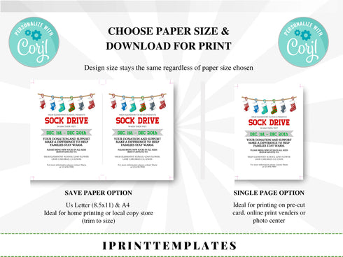 Winter Sock Drive Flyer Template, Sock Drive, Nonprofit Charity Community Donations, Event Flyer, School Church Fundraiser Invite