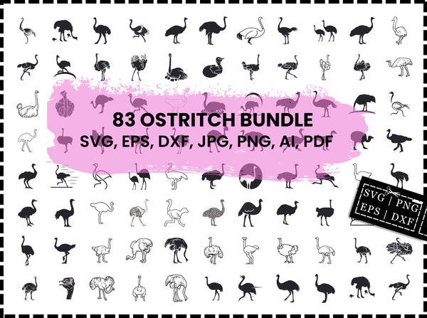 Ostrich SVG Bundle | Ostrich Bird SVG PNG DXF EPS | Ostrich Clipart Cut Files for Cricut | Farm Animal Vector Design