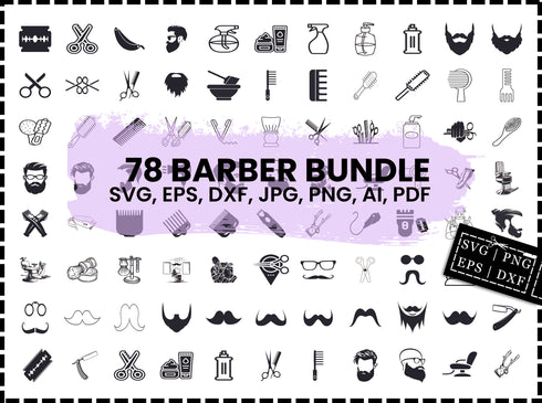 Barber SVG Bundle | Barber Shop Tools SVG PNG DXF EPS | Hair Salon Hairstylist Logo Cut Files for Cricut | Barber Vector Design