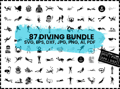 Diving SVG Bundle | Scuba Diver SVG | Underwater Diving PNG DXF EPS | Diver Silhouette Cut Files for Cricut | Ocean Diving Vector Design