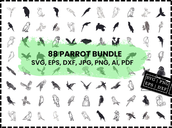 Parrot SVG Bundle | Parrot Bird SVG | Parrot Head SVG PNG DXF EPS | Parrot Clipart Cut Files for Cricut | Tropical Bird Vector Design