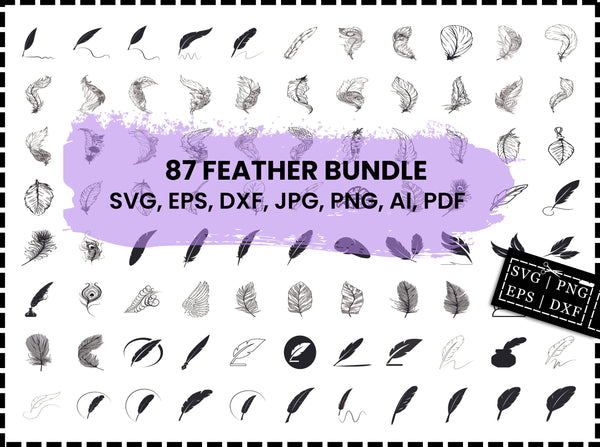 Feather SVG Bundle | Boho Feather SVG | Tribal Feather Cut Files | Feather Silhouette SVG | PNG DXF JPG | Cricut Files | Instant Download