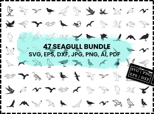 Seagull SVG Bundle | Coastal Bird SVG | Seagull Clipart PNG | Seagull Silhouette | Cricut Cut Files | Beach SVG | Instant Download