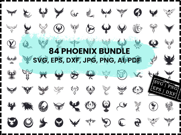 Phoenix SVG Bundle | Phoenix Bird SVG PNG DXF EPS | Rising Phoenix Silhouette Cut Files for Cricut | Mythical Bird Vector Design