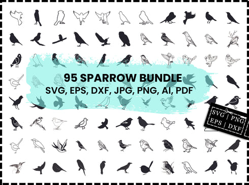 Sparrow SVG Bundle | Sparrow Bird SVG PNG DXF EPS | Bird Clipart Cut Files for Cricut | Silhouette Nature Vector Design