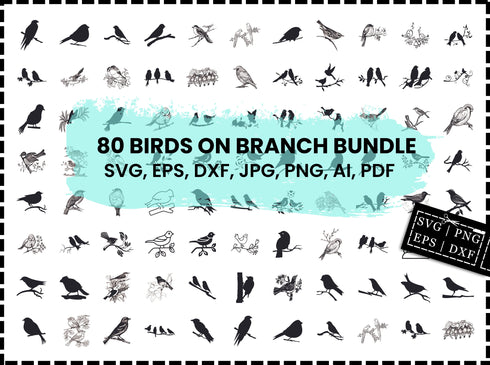 Birds on Branch SVG Bundle | Bird Silhouette SVG PNG DXF EPS | Flying Birds Clipart Cut Files for Cricut | Nature Vector Design