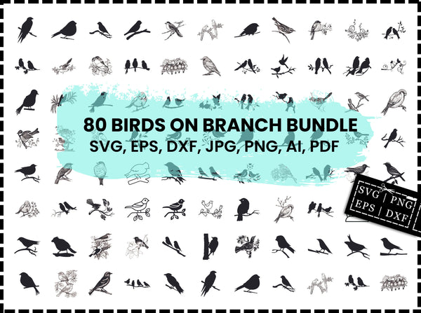 Birds on Branch SVG Bundle | Bird Silhouette SVG PNG DXF EPS | Flying Birds Clipart Cut Files for Cricut | Nature Vector Design