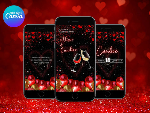 Animated Galentines Ladies Night Invitation Template, Editable Galentines Party Invite, Digital Valentines Day Friendship Party Video Evite