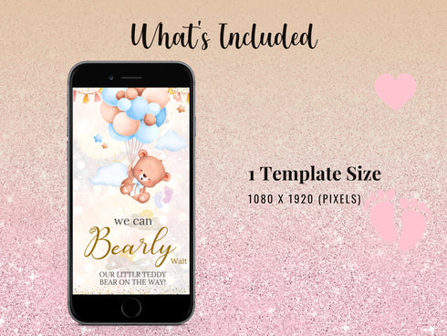 Teddy Bear Baby Shower Video Invitation, We Can Bearly Wait Animated Invite, Editable Digital Baby Shower Evite for Boys