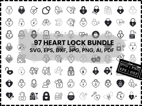 Heart Lock SVG Bundle | Locked Heart SVG PNG DXF EPS | Padlock Heart Silhouette Cut Files | Valentine Love Heart SVG for Cricut