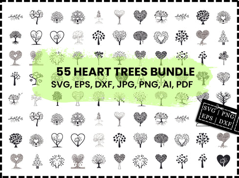 Heart Tree SVG Bundle | Love Heart Tree SVG PNG DXF EPS | Valentine Heart Tree Cut Files for Cricut | Romantic Tree Vector Design