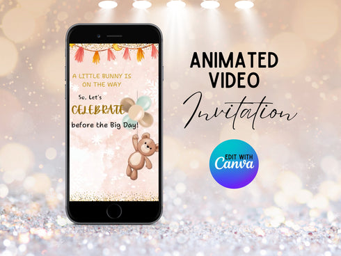 We Can Bearly Wait Baby Shower Invitation, Animated Teddy Bear Video Invite, Editable Digital Download, Gender Neutral Baby Shower Evite