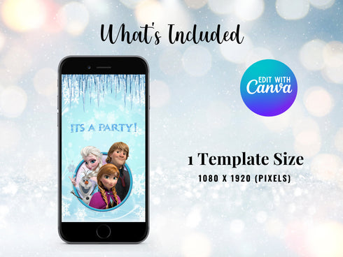 Frozen Birthday Video Invitation, Animated Princess Party Invite, Editable Canva Template, Digital Frozen Birthday Evite for Girls