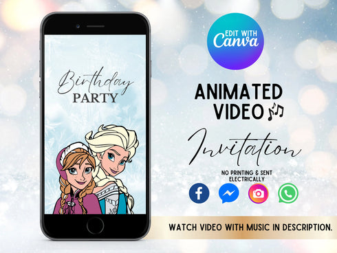 Animated Frozen Birthday Party Video Invitation, Digital Frozen Birthday Evite, Mobile Frozen Birthday Girl Invite, Frozen Party Video Evite