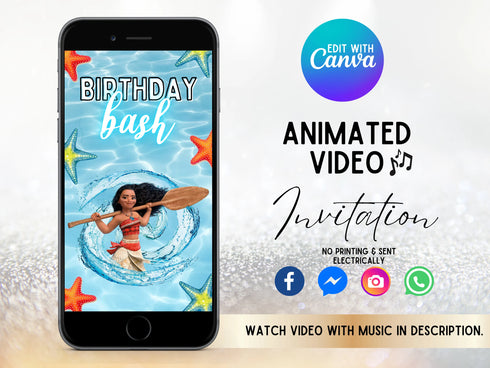 Moana Birthday Video Invitation, Moana Invitation, Moana Animated Invitation, Moana Animated Invite Video, Moana Video Invitation